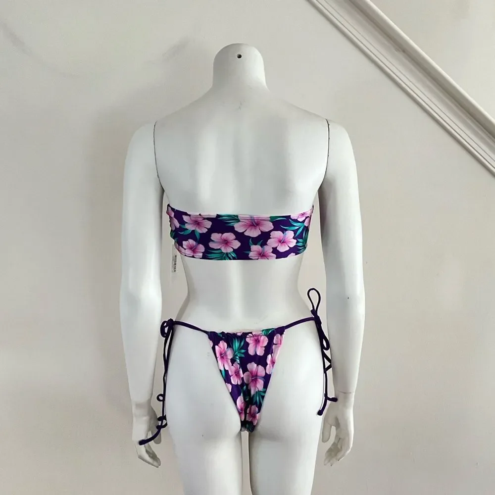 Frankie’s Bikinis Hibiscus Bikini Set Purple L